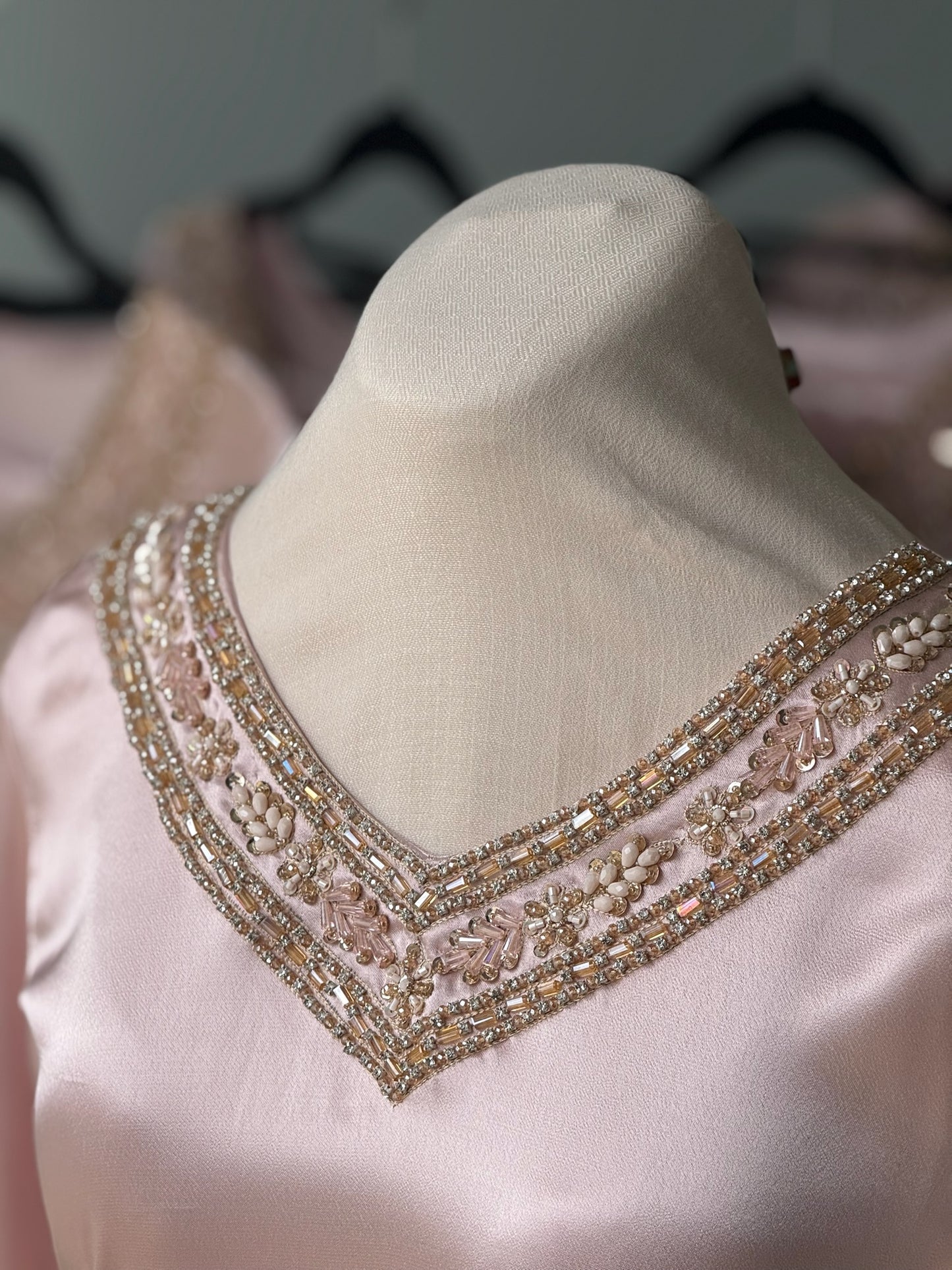 Pure Korean Silk, Two piece suit – Handcrafted with Jewelry Embellishments