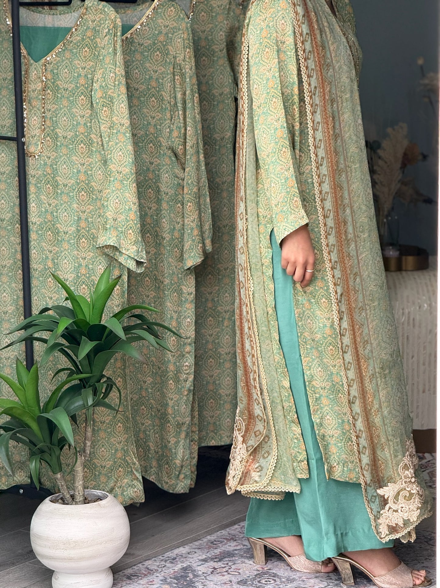 Green Pure Crepe Silk 3-Piece Set