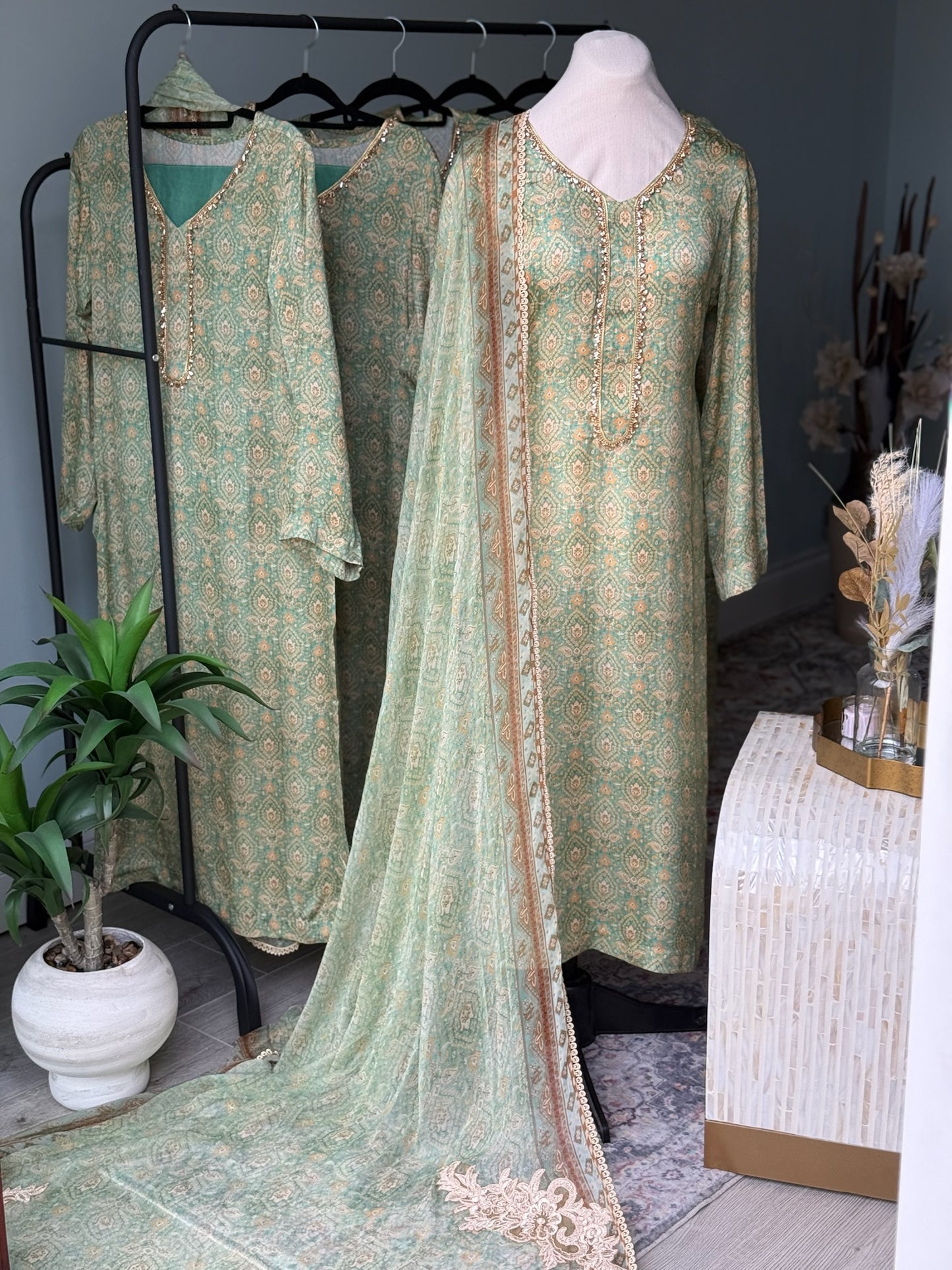 Green Pure Crepe Silk 3-Piece Set