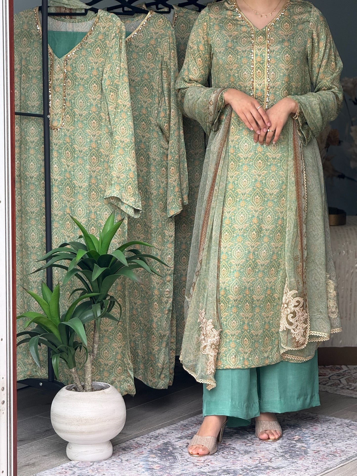 Green Pure Crepe Silk 3-Piece Set